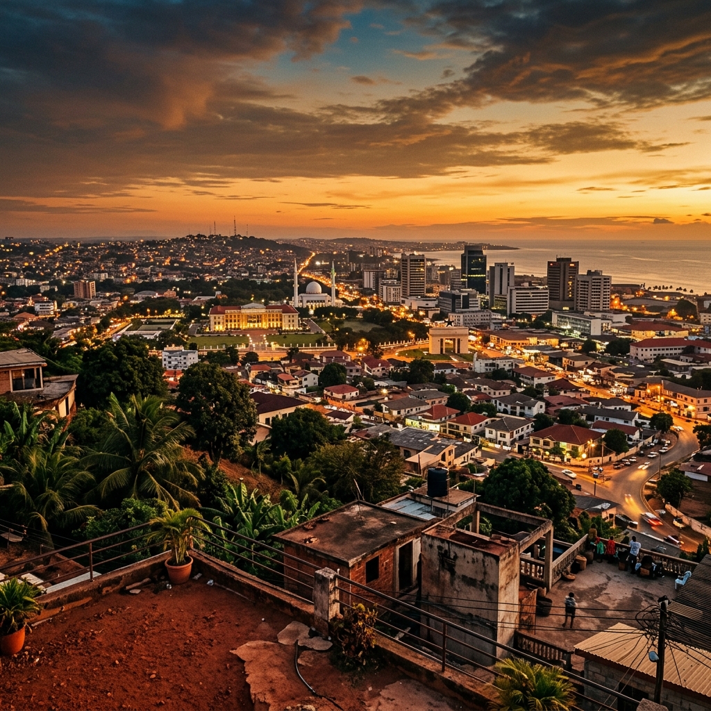Accra skyline at golden hour