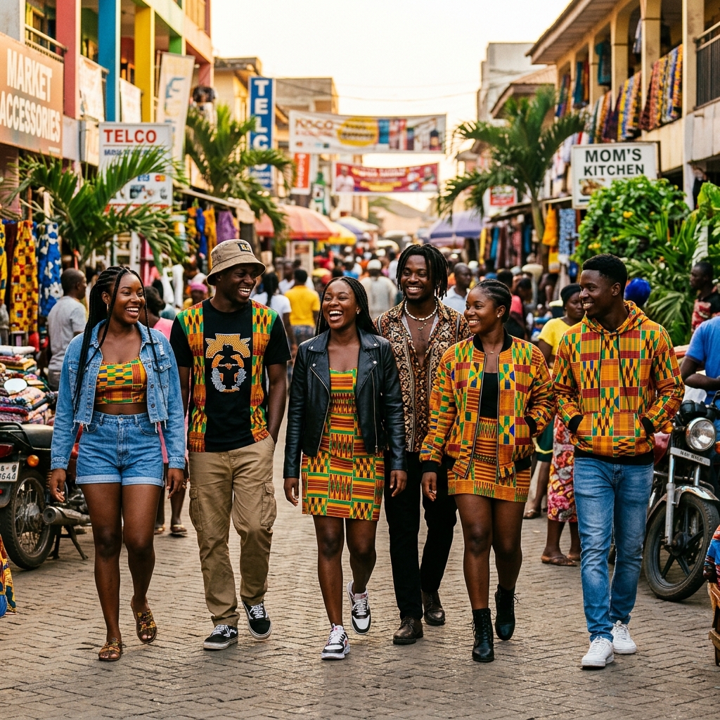 Young Ghanaians in afro-fusion fashion, Accra street